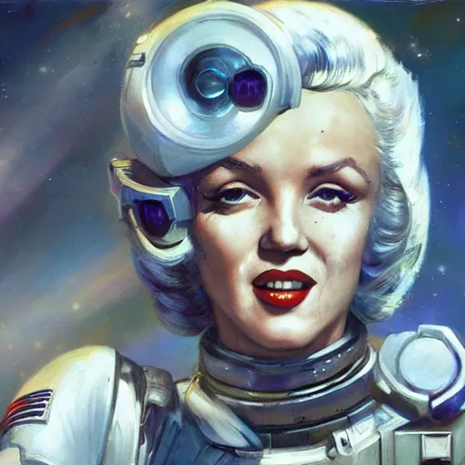 Image similar to Marilyn Monroe as a space soldier, closeup character art by Donato Giancola, Craig Mullins, digital art, trending on artstation