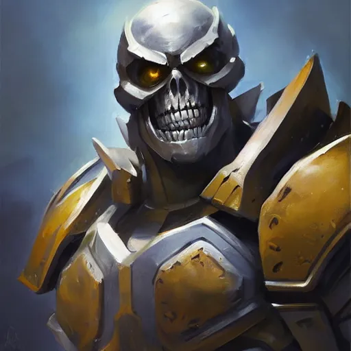 Image similar to greg manchess portrait painting of armored skeletor overwatch character, medium shot, asymmetrical, profile picture, organic painting, sunny day, matte painting, bold shapes, hard edges, street art, trending on artstation, by huang guangjian, gil elvgren, ruan jia, greg rutkowski, gaston bussiere