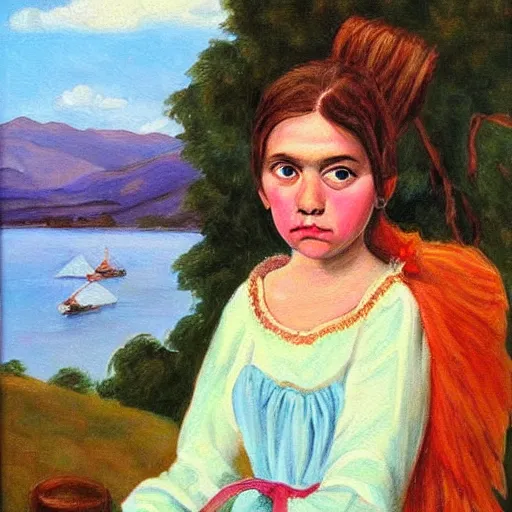 Image similar to taco girl with sad eyes. painting by margaret keene.