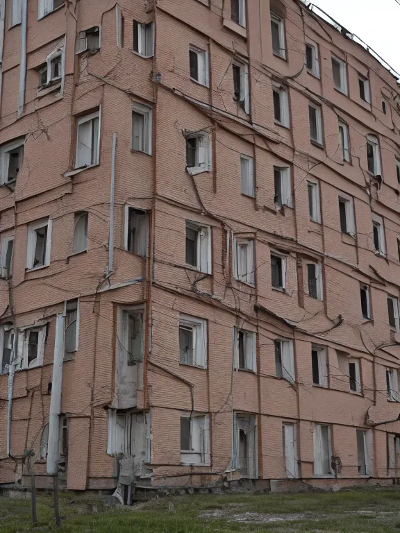 Prompt: low - cost soviet residental building, photo, full shot