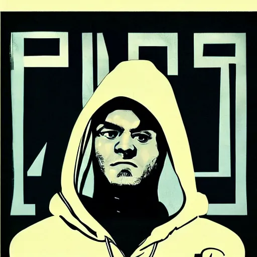 Prompt: Soviet era propaganda poster of Elliot Alderson in hoodie from television show Mr Robot (2015)