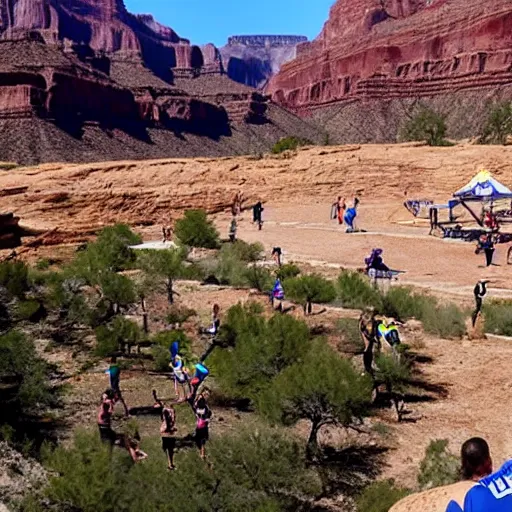 Prompt: epic volleyball tournament in the grand canyon