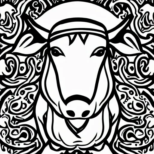 Image similar to antichrist, cow, pig, sheep, chicken, white on black vector ink drawing