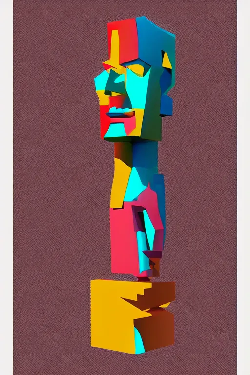 Image similar to cubist moai statue cutout digital illustration cartoon colorful beeple