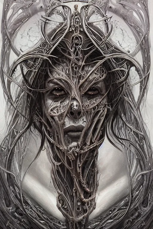 Prompt: Elden Ring and Doom themed painting of majestic chromatic biomechanical anatomical elven female hybrid beautiful ethereal angel symmetrical neutral mask closeup face tattoo pattern golden ratio concept, Neo-Gothic concept, infinity glyph waves, intricate artwork masterpiece, very coherent artwork, cinematic, full frontal facial features by Artgerm, art by H.R. Giger, Joseph Michael Linsner, Zdizslaw Beksinski, Johnatan Wayshak, Moebius, Ayami Kojima, very anatomically coherent artwork, trending on cgsociety, ultra high quality model, production quality cinema model, high detail chromatic ink outline, octane render, unreal engine 8k, hyper realism, high detail, octane render, unreal engine, 8k, High contrast