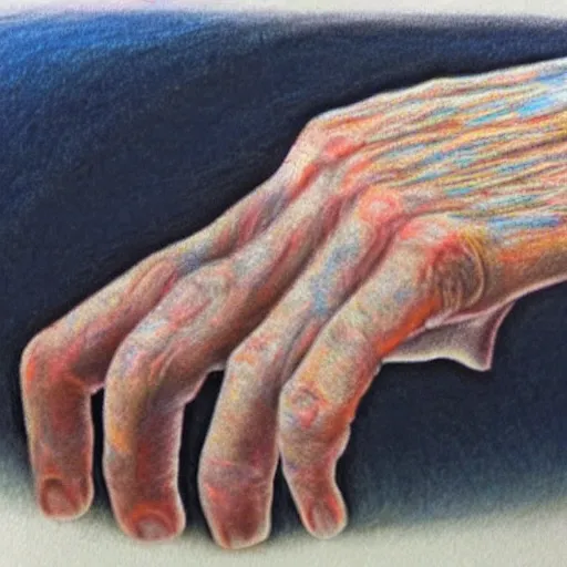 Image similar to colored pencil drawing of a grandpa's finger