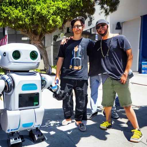 Prompt: LOS ANGELES, CA JUNE 7 2024: Happy Robot Trading NFTs