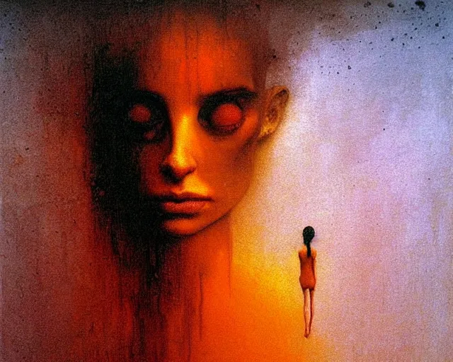 Image similar to by francis bacon, beksinski, mystical redscale photography evocative, expressionism. krysten ritter