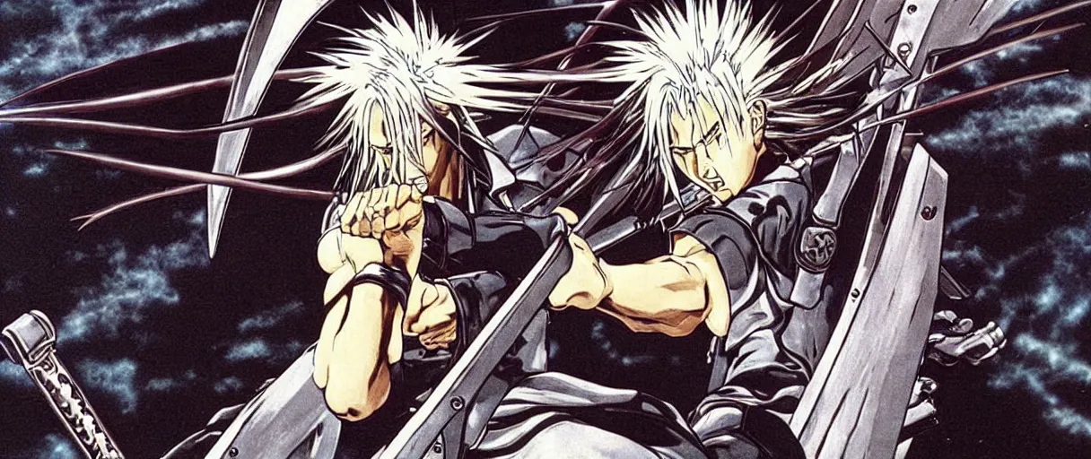 Prompt: “still frame of Sephiroth in Akira anime (1988) by Katsuhiro Otomo”