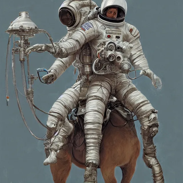 Prompt: astronaut carrying horse on his shoulders up, industrial sci - fi, by mandy jurgens, ernst haeckel, james jean