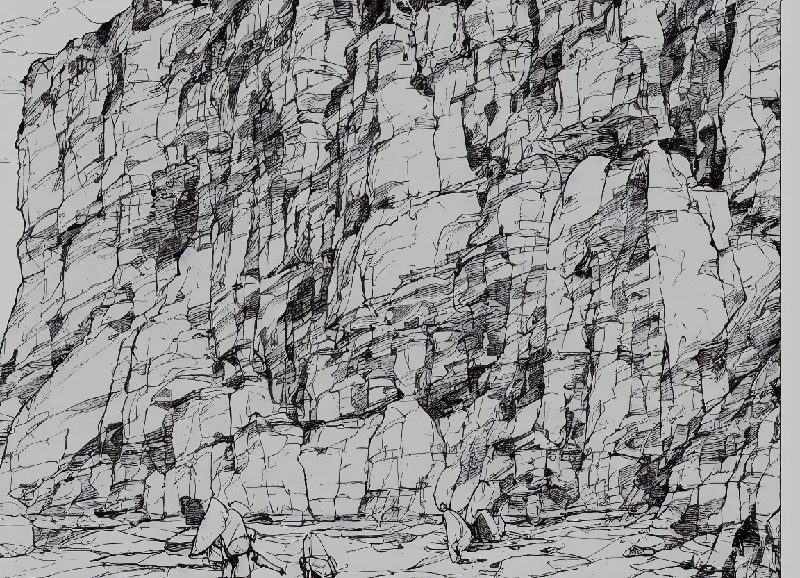 Image similar to backpacking in utah, minimalist line art by moebius, clean long lines, ultra detailed