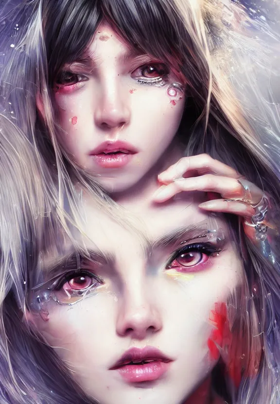 Image similar to digital illustration of a girl with eyes that burn like cigarettes wearing a short skirt and a long jacket with fingernails that shine like justice, dramatic lighting, photorealistic, full body portrait, detailed anatomy, extreme detail, 4 k, colorful, artgerm and ben lo, detailed face, f / 2. 8