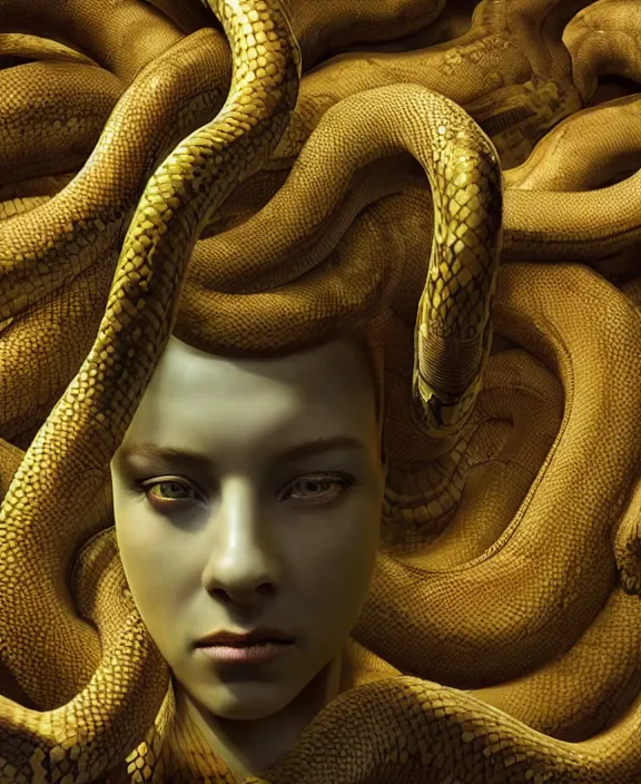 Prompt: beautiful medusa head highly detailed snakes, cosmic horror, abstract, ghostly, arcade, duotone, poltergeist, epic lighting, intricate, elegant, highly detailed, smooth, sharp focus, photo real, ultra realistic, unreal engine 5, raytracing, in the style of beeple and mike winkelmann, ultraviolet colors