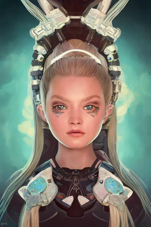 Image similar to symmetry!! portrait of blossom power puff girl! alien in the style of horizon zero dawn, machine face, intricate, elegant, highly detailed, digital painting, artstation, concept art, smooth, sharp focus, illustration, art by artgerm and greg rutkowski and alphonse mucha, 8 k