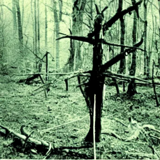 Prompt: a very old photo of the blair witch