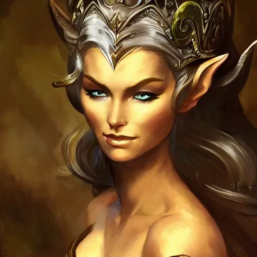 Image similar to elven queen character portrait by frank frazetta, fantasy, dungeons & dragons, sharp focus, beautiful, artstation contest winner, detailed