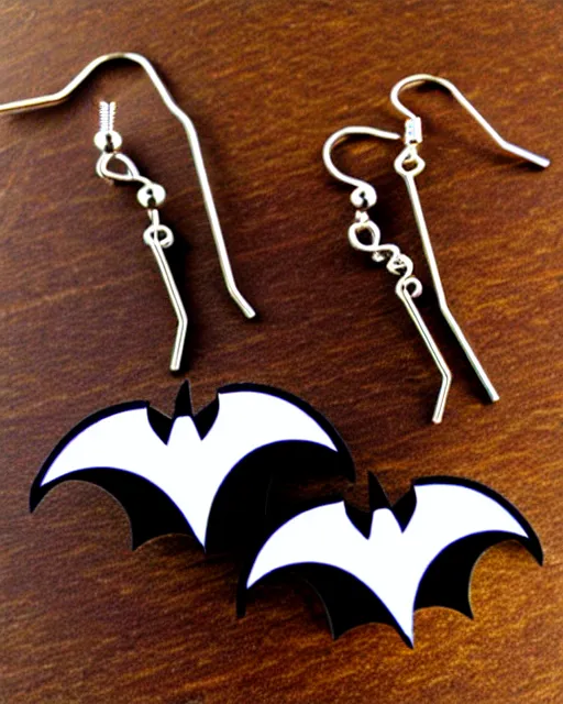 Image similar to spooky cartoon bat, 2 d lasercut earrings,