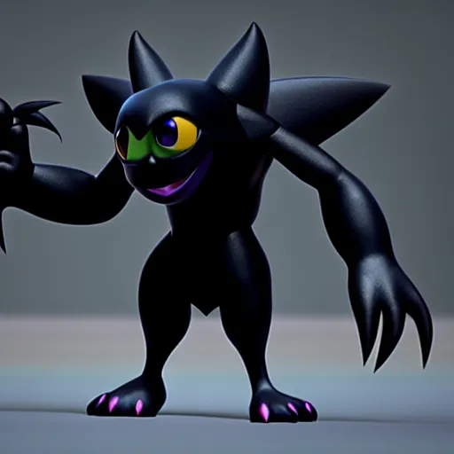 Image similar to pixar legendary black dark pokemon , 3d render , 4k , octane render , HD