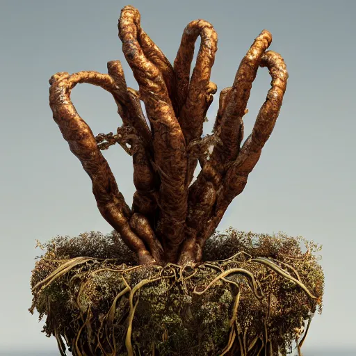 Image similar to mandrake root in a pot, intricate hyper detailed ultra sharp sharp focus, global illumination, radiant light, alexandre ferra, irakli nadar, octane render, unreal engine, 4 k, ultra hd,