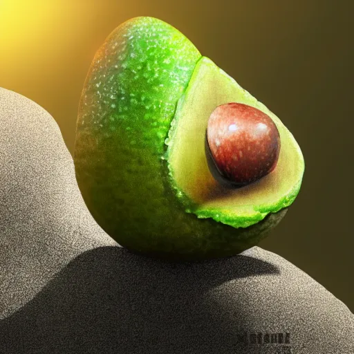 Image similar to concept art of an avocado balancing on rocks, artstation trending, 8 k, digital art.