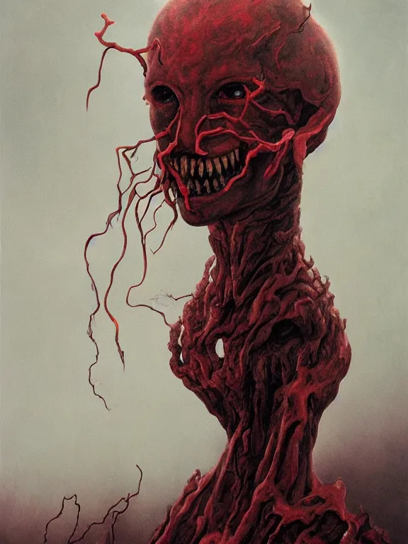 Image similar to wayne barlowe painting of a flying sorrowful looking severed human head with tears running down it's eyes, face that is chalk white in color, with long white tentacles stemming from it's neck, fiery scorching red eyes, background sprawling terrifying hellish cave with lava flowing through it's walls, 4 k