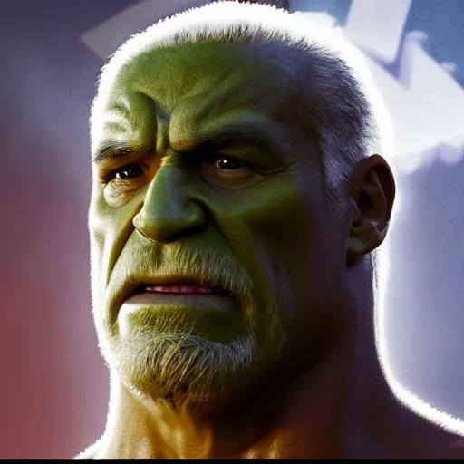 Image similar to movie still of hulk hogan from the new thunder in paradise movie, splash art, detailed face, photorealistic facial features, cinematic lighting, dramatic, octane render, long lens, shallow depth of field, bokeh, anamorphic lens flare, hyper detailed, 3 5 mm film grain