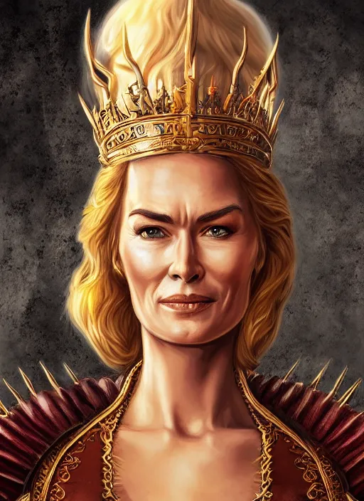 Prompt: cersei lannister by anne stokes and larry elmore, detailed matte painting, realistic portrait, symmetrical, highly detailed, digital painting, artstation, concept art, smooth, sharp focus, illustration, cinematic lighting, 8 k resolution