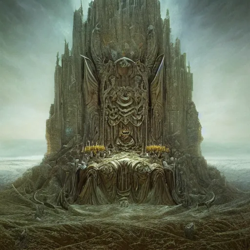 Image similar to the throne of majesty | highly detailed matte painting, hyperrealistic, very intrincate | cinematic lighting, award - winning | by rachel ruysch, giger, beksinski and bocklin | by austin osman spare and william blake, trending on artstation, cgsociety, official art, octane.