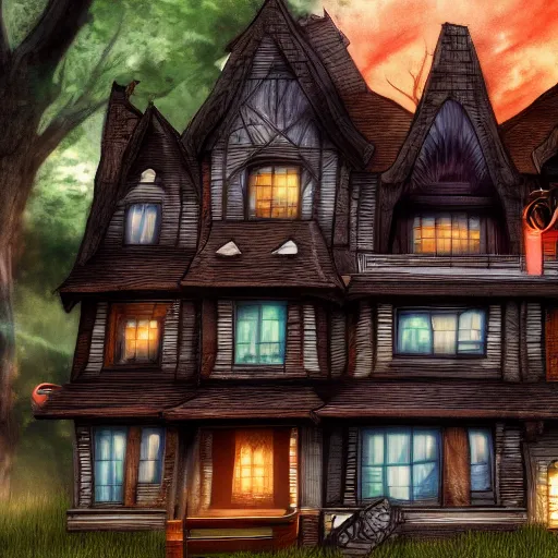 Prompt: monster house, trending on artstation, anime style 4 k