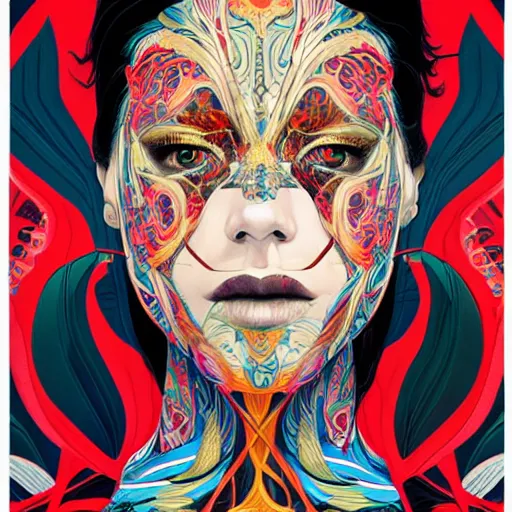 Prompt: Tristan Eaton, victo ngai, artgerm, symmetrical dragon portrait
