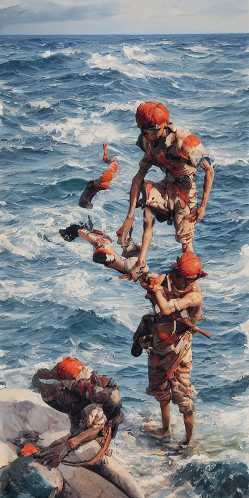 Image similar to oil painting scene from sea by kim jung gi