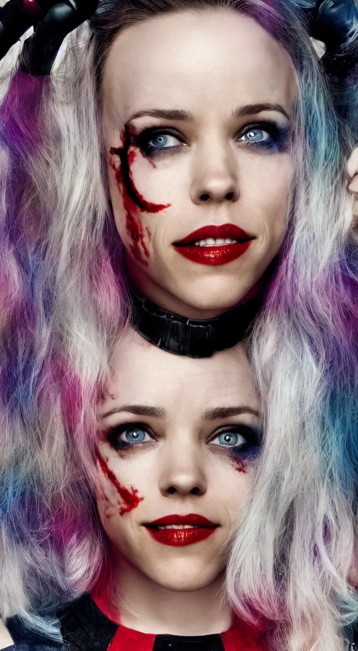 Image similar to Rachel McAdams as Harley Quinn, beautiful, portrait