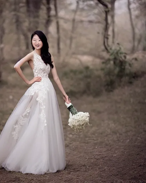 Image similar to justin sun wearing beautiful wedding dress, kawaii, professional wedding photography