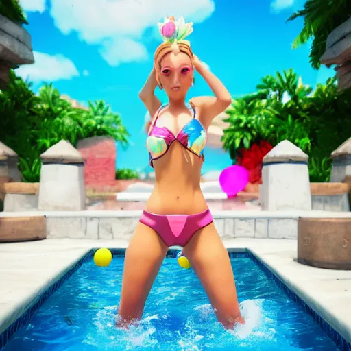 Image similar to pool party lux catching the Hawaiian sun (League of Legends). 3d render, octane render, iRay, ray tracing, realistic, highly detailed, trending on artstation, 4k, cgsociety, unreal engine 5, redshift render, blender cycles, behance, cg