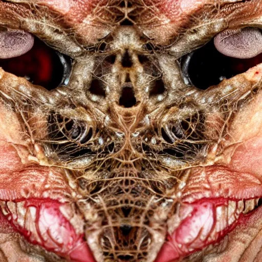 Prompt: spider crawling inside someone's face cross section photo