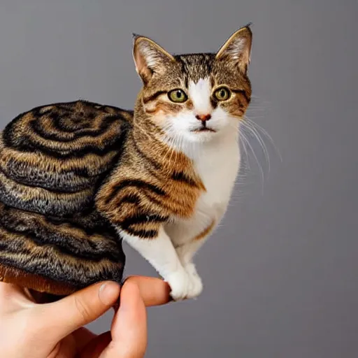 Image similar to a small domestic house cat with a mushroom growing atop its head