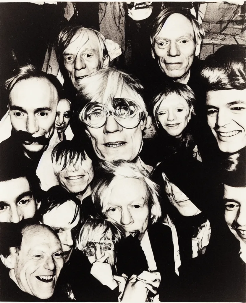 Prompt: andy warhol selfie with pablo picasso smiling artists