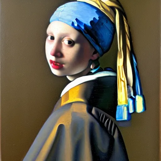 Prompt: oil painting by vermeer of a girl wearing a single pearl earring.