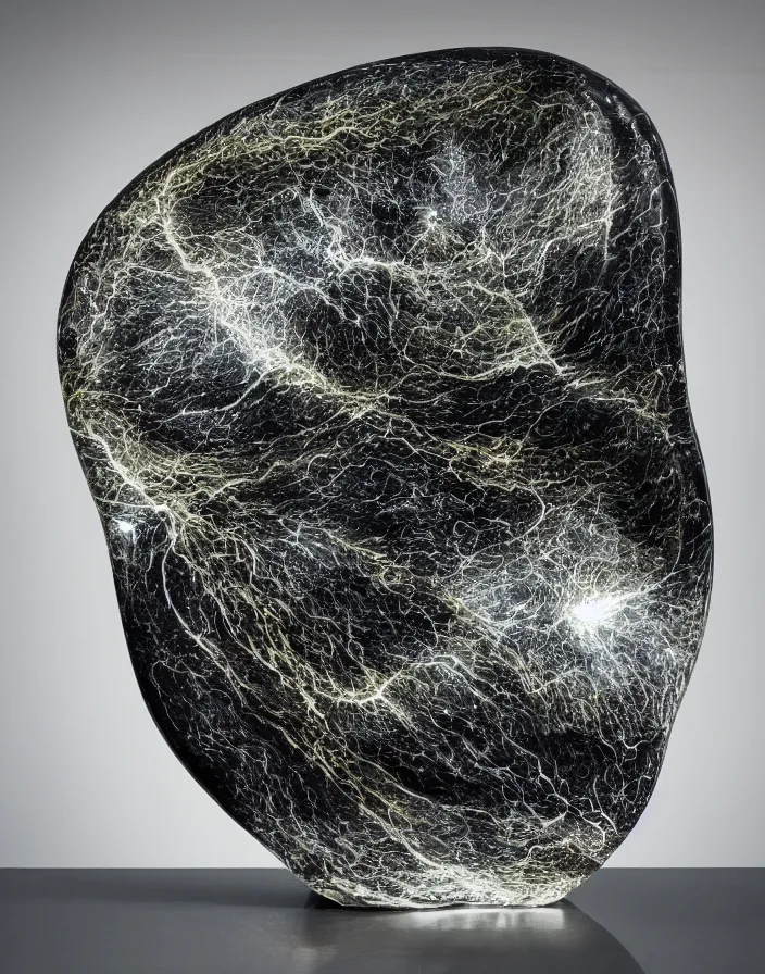 Prompt: a diagram showing 1 1 0 million years old liquid porcelain blob sculpture with liquid black velvet, high detail 8 k, shinning reflections of light and sparks