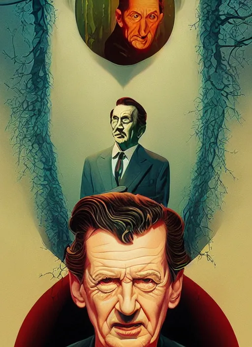 Image similar to poster artwork by Michael Whelan and Tomer Hanuka, Karol Bak of portrait of Walt Disney, from scene from Twin Peaks, clean