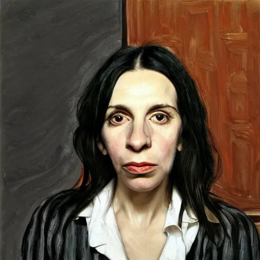 Prompt: high quality high detail painting by lucian freud, hd, portrait of pj harvey, photorealistic lighting