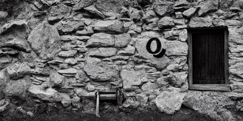 Prompt: photography of a wall with alpine farmer tools in shape of occult signs hanging down, old hut, alp, dolomites, alpine, detailed intricate insanely detailed octane render, 8k artistic 1920s photography, photorealistic, black and white, chiaroscuro, hd, by David Cronenberg, Raphael, Caravaggio