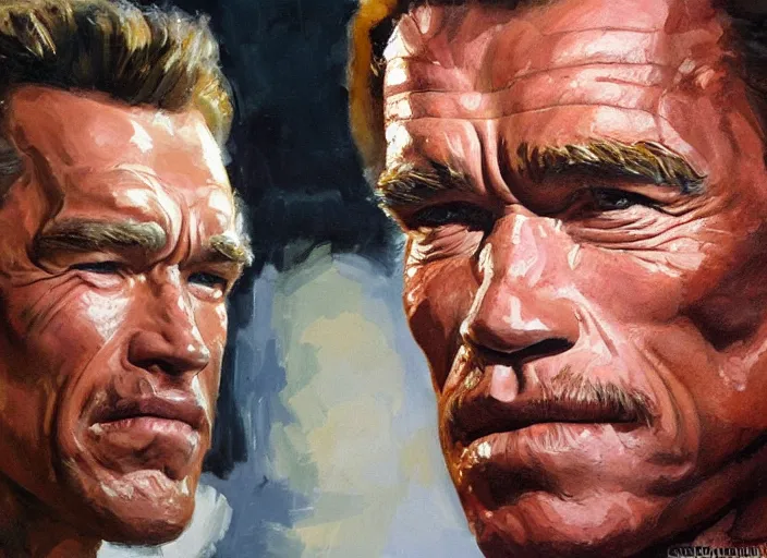 Prompt: a highly detailed beautiful portrait of arnold schwarzenegger, by gregory manchess, james gurney, james jean