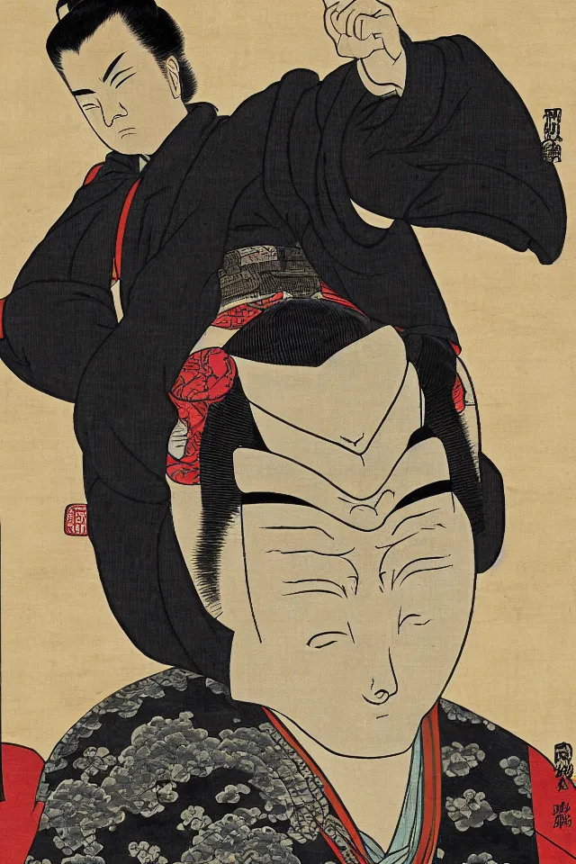 Image similar to a portrait of chow yun - fat in samurai armor, in the art style of ukiyo - e, sengoku - era art style, artistic 4 k