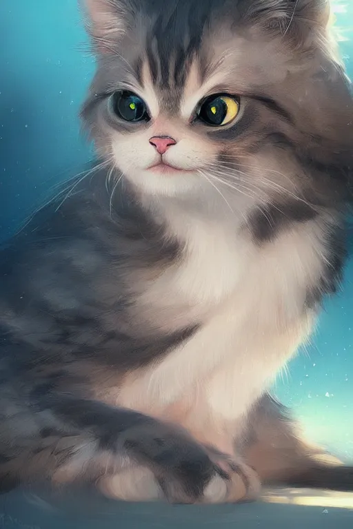 Prompt: Kawaii Cat, digital painting, highly detailed, artstation, concept art, smooth, sharp focus, illustration, art by artgerm and greg rutkowski.