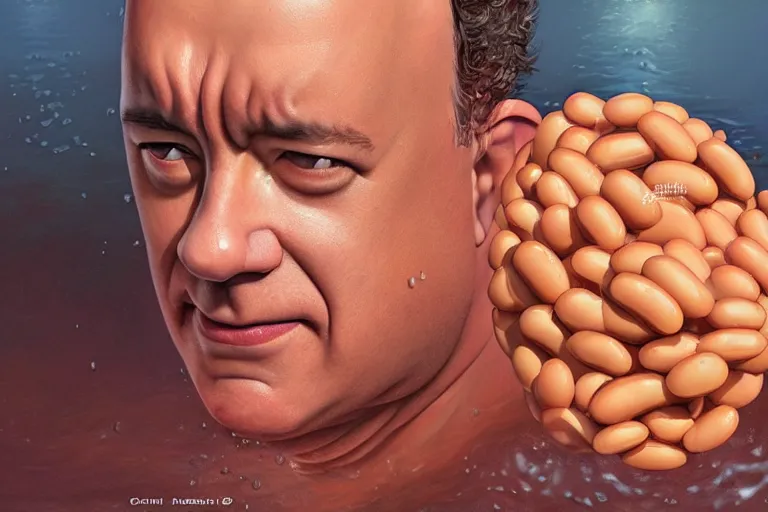 Image similar to portrait of tom hanks swimming in baked beans, a world of baked beans, charlie bowater, artgerm, ilya kuvshinov, krenz cushart, ruan jia, realism, ultra detailed, 8 k resolution