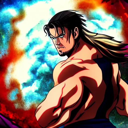 Image similar to Still of Chris Hemsworth with a very muscular body type, anime art, anime style