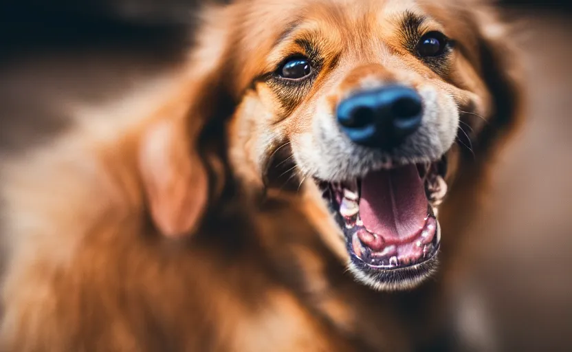 Image similar to portrait of a happy smiling dog, natural light, detailed face, cinematic lighting, 8 k