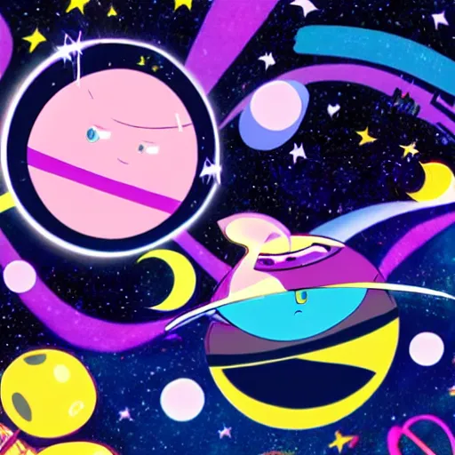 Prompt: Liminal space in outer space, Powerpuff Girls style