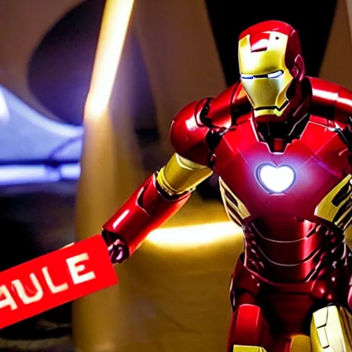 Image similar to film still from new iron man movie of iron man’s birthday party surprise